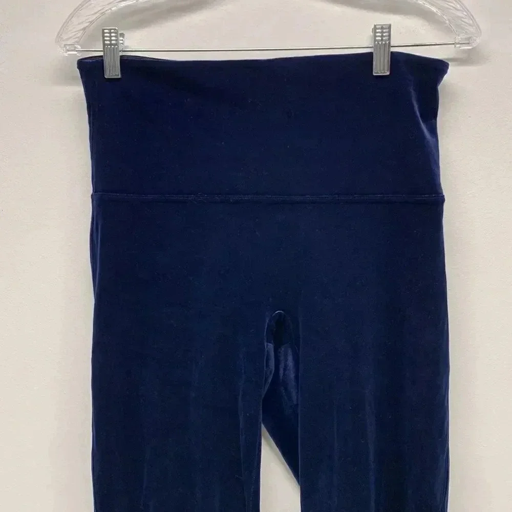 Spanx Velvet Leggings Pull On Stretch Pants Velour Dark Lapis Night Blue Small